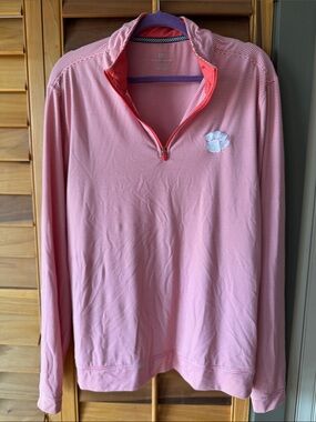 Southern Tide Clemson University Men's Pink Striped 1/4 Zip Pullover size Large
